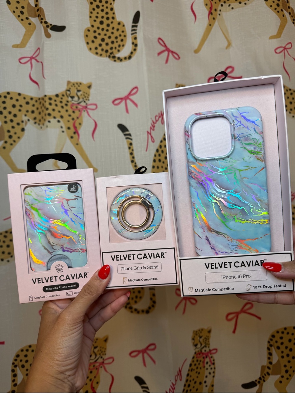 Velvet Caviar Holographic Marble iPhone Case & Grip Set - Blue Multicolor